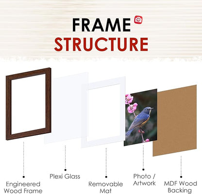 FIXSMITH 5x7 Picture Frame Set of 2, Photo Frame with HD Plexiglass, Display Pictures 4x6 with Mat or 5x7 Without Mat, Brown Picture Frames Collage for Tabletop or Wall Display