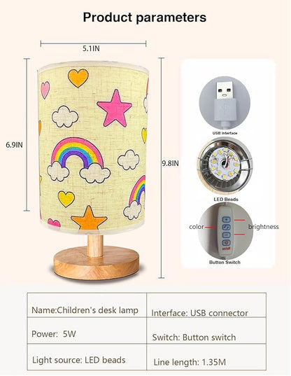 Rainbow Lamp, Rainbow Lamp for Girls Room, 3 Color Changing LED Night Light with 9 Brightness Levels Wood Nightstand Desk Base Flaxen Fabric Shade for Bedroom Living Room (Rainbows Clouds)