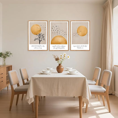 CHDITB Matthew 6:26 Look At The Birds Of The Air Framed Canvas Wall Art(24"x36"), 3 Panels Japandi Bible Verses Scripture Artwork Prints, Large Religious Christian Faith LDS Decor for Home Office Bedroom