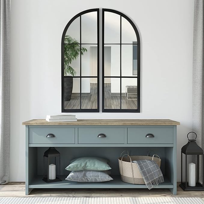 OUSHUAI Black Arched Mirror Set of 2,Window Pane Mirror for Wall Decor,Farmhouse Wall Mounted Mirrors for Entryway,Hallway,Living Room,Fireplace.2-Pack 38"X13.4"