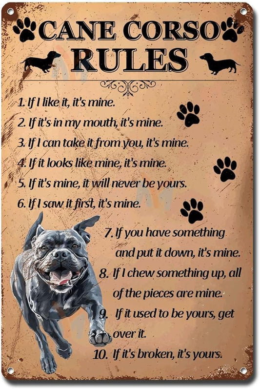 Metal Sign Tin Sign Vintage Wall Art Cano Corso Rules Garden Tin Signs for Restaurant 8×12 Inches