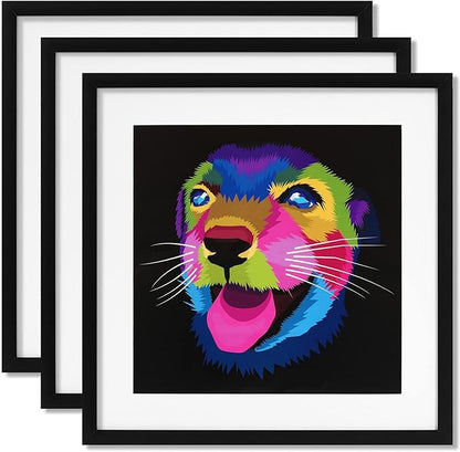 ELSKER&HOME 18x18 Frame Black, 14x14 Frame with Mat or 18x18 Picture Frame without Mat 3 Pack, Wall Mounting Include 3 Wall Art Prints