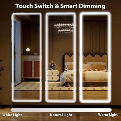 Full Length Mirror with LED Lights, LED Mirrors Full Length Floor Mirror Full Body Mirror for Bedroom Wall Mounted Free Standing (Rectangle, 71" L×26" W)