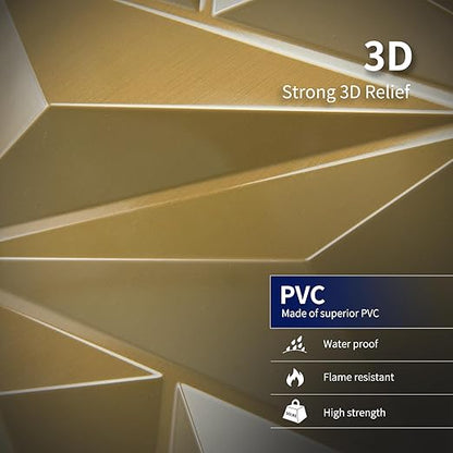 Art3dwallpanels 33 Pack 3D Wall Panel Diamond for Interior Wall Décor, PVC Textured Wall Panels, 12''x12'' Cover 32.Sq.Ft. Golden