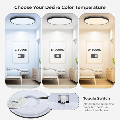 Matane 15.4in Dimmable LED Flush Mount Ceiling Light with Night Light, 36W Ceiling Lighting Fixture, 3000K/4000K/5000K Selectable, Low Profile Ceiling Lights for Bedroom, Kitchen, Hallway, Black
