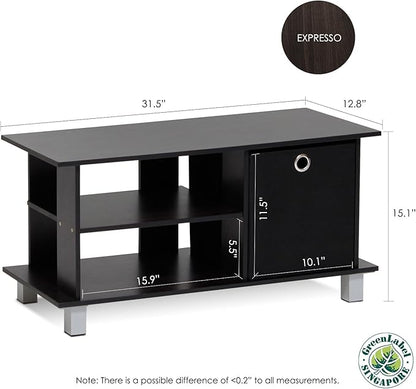 Furinno SIMPLISTIC TV Stand, 3-Tier Entertainment Center, Open Shelf TV Console for TV up to 33 Inch with Bin Drawers, for Living Room, Bedroom, Espresso