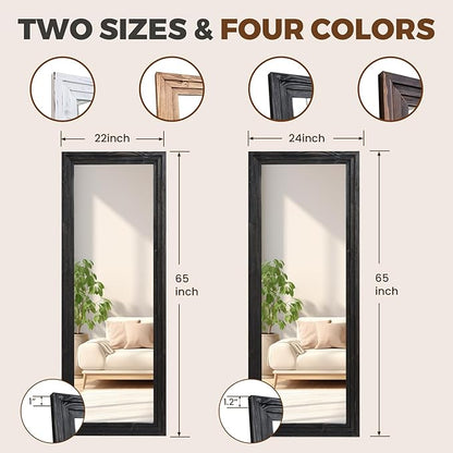 65"x24" Full Length Mirror Solid Wood Frame Floor Mirror for Living Room, Bedroom Hanging or Leaning, Black