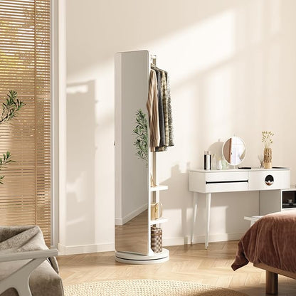 WoodsWhisper Full Length Mirror Coat Rack Solid Wood Floor Mirror 66"x12" Full Length Mirror with Stand Long Mirrors for Bedroom,Living Room (White, 70" L x 16" W)