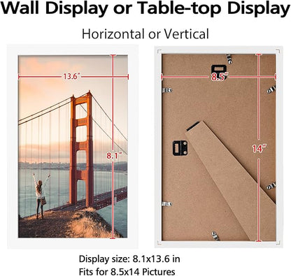 KINLINK 8.5x14 Picture Frame White, Solid Wood Frames with Acrylic Plexiglass, Tabletop and Wall Display Photo Frame, Set of 4