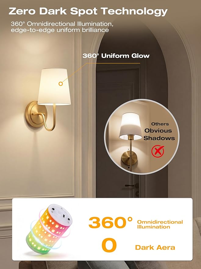 CLOUDY BAY 10000mAh Battery Operated Wall Sconces,Up to 100 Hours with Rechargeable RGB Dimmable Magnetic Bulb,Cordless Wall Lighting Fixtures with Remote for Bedroom,Soft Gold,2 Pack-12inch