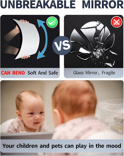Kids Safety Shatterproof Mirror For Wall, Mirror Tiles, Made of Unbreakable Acrylic, Thick 0.12", 11.8"x11.8", Bedroom Door Closet Mirrors, Plexiglass, Living Room Mirrors, Glassless Mirro for Kids