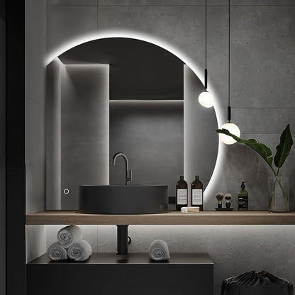 Niccy 32" LED Bathroom Mirror with Lights, Half Moon Led Mirrors, Irregular Backlit Mirrors for Entryway, Anti-Fog, Dimmable, Makeup Mirror, Explosion Proof, Round Lighted Vanity Mirrors, White Light