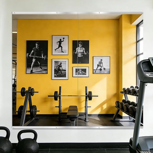 Home Gym Mirror for Wall, 48x28x2PCS, Full Length Workout Mirror, Large Frameless Tempered Glass Full Body Mirrors for Home Gym Yoga Fitness Garage Dance Studio, Black Color
