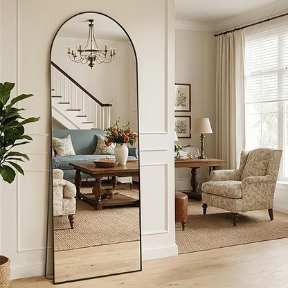 MISSDAY 64"x21" Arched Full Length Mirror, Full Body Mirror with Stand, Floor Mirror Long Free Standing, Leaning or Hanging, Aluminum Thin Frame Wall-Mounted Mirrors Wall Mirrors for Bedroom, Black