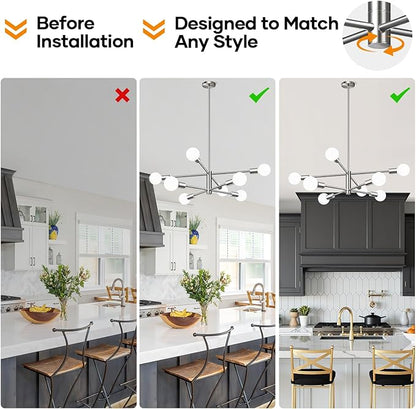 10.9"-52.3" Height Adjustable Sputnik Chandeliers Dining Room Light Fixture (8-Light, 30-Inch), Modern Brushed Nickel Chandelier, Mid Century Modern Chandeliers for Dining Room (Bulbs Not Included)