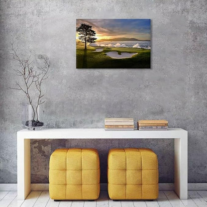 Pebble Beach Canvas Wall Art Picture Pebble Beach Golf Course Wall Decor for Living Room Bedroom Bathroom Home Decorations Golf Course Poster Picture Framed Artwork Ready to Hang(28''H x 44''W)