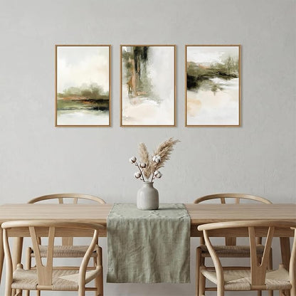 KAIRNE Green Abstract Neutral Framed Canvas Wall Art Set,Modern Watercolor Shapes Wall Decor,Minimalist Pastel Art Prints,Brown Gray Tan Artwork for Living Room,Bedroom,Farmhouse,Office-16 x24 x3