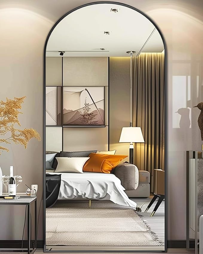 Antok Oversized Full Length Mirror with Stand, 81"x41" Arched Floor Mirror, Aluminum Frame, Wall Mounted/Leaning/Free Standing, Large Body Mirror for Bedroom Living Room Entryway Dressing Room,Black