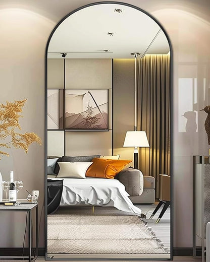 Antok Oversized Full Length Mirror with Stand, 81"x41" Arched Floor Mirror, Aluminum Frame, Wall Mounted/Leaning/Free Standing, Large Body Mirror for Bedroom Living Room Entryway Dressing Room,Black