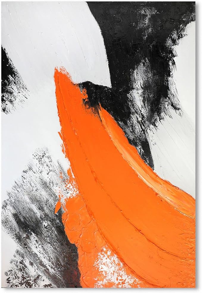 YPY Orange Black Abstract Painting Canvas Wall Art: Grey Orange Picture for Living Room Decoration, Minimalist Painting Textured Print Poster for Bedroom Home Office Decor 10"x15"