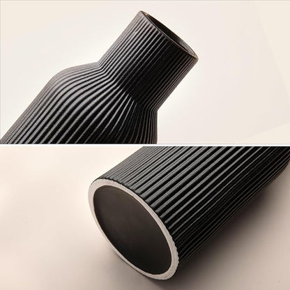 Large Black Tall Ceramic Vase,Modern Smooth Vertical Ribbed, Nordic Minimalist for Pampas Dried & Fresh Flowers, Home Decor for Living Room, Coffee Table, Bookshelf, Entryway, Farmhouse