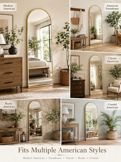 Full Length Mirror, 71"x27" Arched Floor Mirror Freestanding, Floor Standing Full Body Mirror with Stand for Bedroom, Hanging Mounted for Living Room Cloakroom, Gold