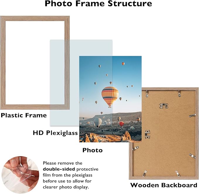 JCJMY 10x13 Rustic Brown Picture Frame Set of 6, Horizontal and Vertical Formats for Wall Hanging, 10 x 13 Wall Gallery Poster Photo Frames with Shatter Resistant Plexiglass, 6 Pack, Rustic Brown
