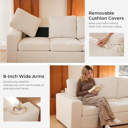 ELUCHANG 113" V-Shaped Modular Sectional Sofa Couch, Modern 4-Seat Comfy Linen Deep Seat Sofa with Corner, Removable Cover, Easy Assembly, Large Sofas & Couches for Living Room, Office, Beige