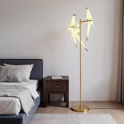Nordic Paper Crane Floor Lamp, 3-Light Artistic Standing Lamp with LED Lighting, Modern Bird Design with Metal Frame, Decorative Floor Lamp for Living Room, Bedroom, Office & Reading Corner