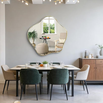 Gold Irregular Shaped Mirror, 35" Asymmetrical Mirrors for Wall, Large Scalloped Mirror Decorative, Modern Wavy Round Mirrors for Living Room Bathroom Bedroom Hallway Entryway Fireplace