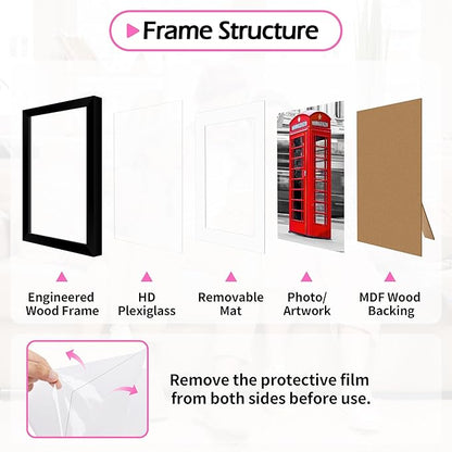 5x7 Picture Frames 2 Pack, Black Frames for Wall or Tabletop Display, Photo Frame Collage with HD Plexiglass for Home Office Wall Decor, Display Pictures 4x6 with Mat or 5x7 Without Mat