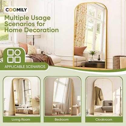 Full Length Mirror with Stand 76"x34" Floor Mirror Freestanding, Arched Floor Standing Large Mirrors Full Body Wall Hanging Leaning Home Decor for Bedroom & Living Room, Gold