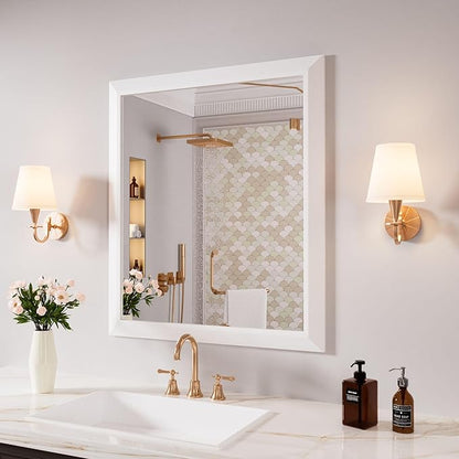 Amorho Bathroom Mirror, 28x32 Inch White Framed Bathroom Mirrors for Over Sink, Wall-Mounted Mirrors for Bedroom, Living Room, Entryway(Horizontal/Vertical).