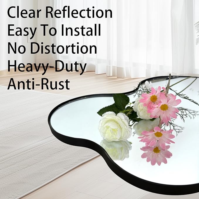 Large Irregular Mirror, 60"x30" Asymmetrical Wall Mirror with Metal Frame, Modern Organic Shaped Mirrors for Living Room Bedroom Hallway Entryway Fireplace, Horizontal or Vertical Hanging