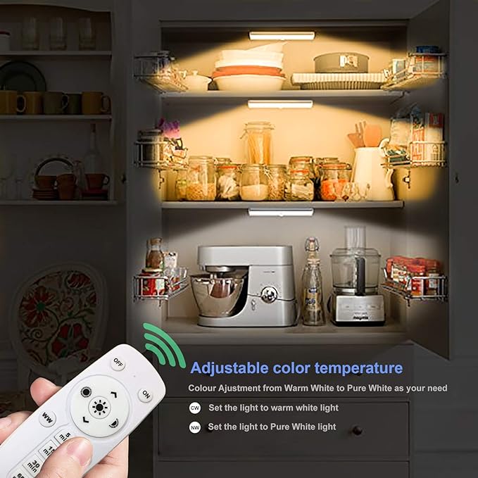 LDOPTO Under Cabinet Lights Wireless Battery Operated Lights with Remote Control LED Closet Lights Counter Wall Lights Without Wiring with Remote for Kitchen Shelf Hallway, Multiple Colors 2 Pack