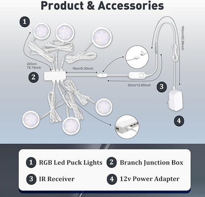 Cefrank Smart Puck Lights 6 Pack - [2700K-6000K Dimmable] WiFi Under Cabinet Lighting Kit, No Hub Alexa & Google Assistant Controlled, Easy Stick on Lights for Kitchen, Pantry, Closet & Safe