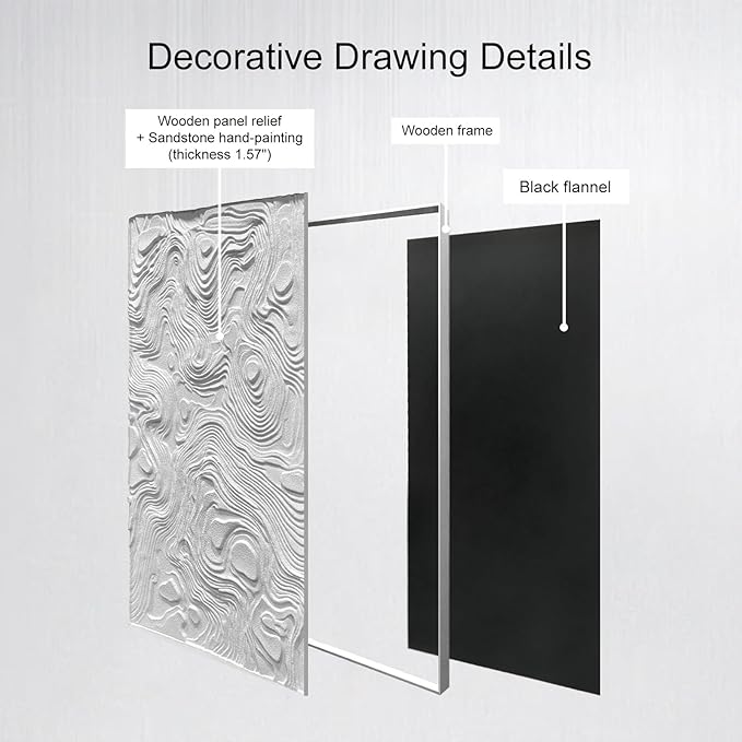 BrightA Large-scale white abstract wall artworks, wood wall decor for living room and office, horizontal wall art three-dimensional relief sandstone hand-painted decorations 23.6"x47.2"