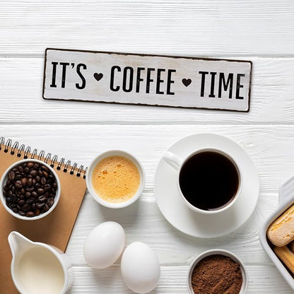 Coffee Metal Tin Sign, It's Coffee Time Sign, Home Kitchen Wall Decor, Farmhouse Decorations for Cafe, Coffees Station Decors, Decorative Metal Wall Signs 15.8x4 Inches