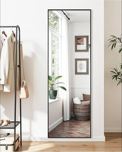 Suidia Full Length Mirror, 56"x14" Floor Standing Mirror Freestanding, Full Body Mirrors with Stand for Bedroom, Hanging Mounted for Living Room Cloakroom, Black, Rectangular Style