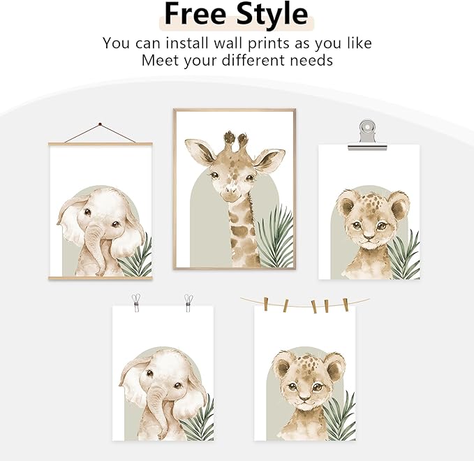 Tocliky Nursery Animal Wall Art Decor Safari Jungle Nursery Pictures Baby Boy Room Canvas Wall Decor Woodland Animals Prints Safari Giraffe Artwork for Boys Kids Bedroom 16x24 Inch Unframed Set of 3