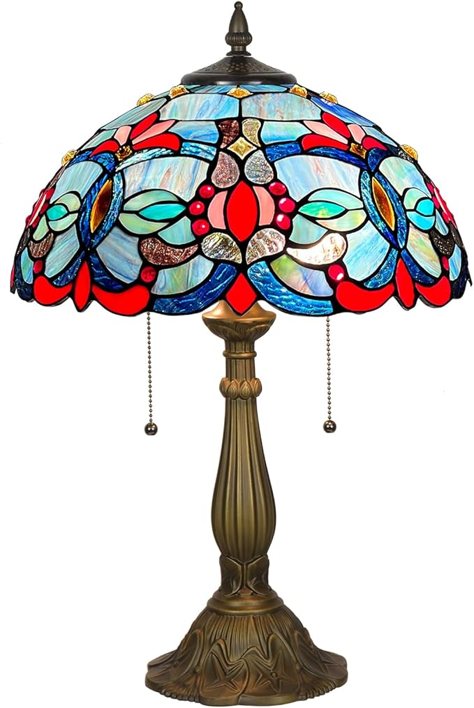 ARTZONE Tiffany Table Lamp[W16''xH24''], Tiffany Table Lights Antique Stained Glass Bedside Table Lamp for Bedside/Desk Reading/Living Room/Home Office/Bedroom
