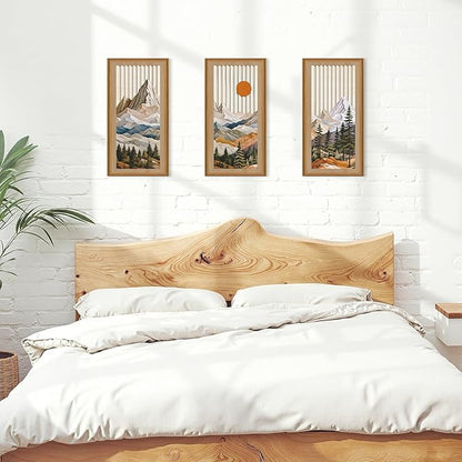 Celestdeco Boho Abstract Mountain Wood Wall Art Modern Geometric Artwork Bohemian Sun Forest Wood Wall Decor Mountain Tree Hanging Decor for Living Room Bedroom 7.9 x15.8 Inch
