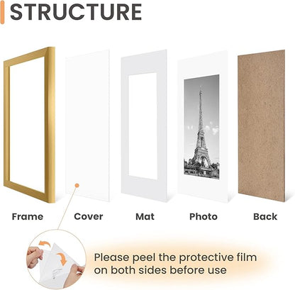 upsimples 8x12 Picture Frame Set of 5, Display Pictures 6x8 with Mat or 8 x 12 Without, Wall Gallery Photo Frames, Gold