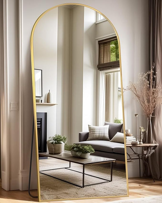 Suidia Full Length Mirror, 71"x32" Floor Standing Mirror Freestanding, Full Body Mirrors with Stand for Bedroom, Hanging Mounted for Living Room Cloakroom, Gold, Arched Style