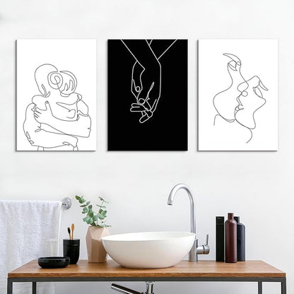 Minimalist Black and White Canvas Wall Art Love Painting for Couples Bedroom Line Drawing Art Poster Prints Framed Artwork Pictures Bathroom Living Room Wall Decor Ready to Hang
