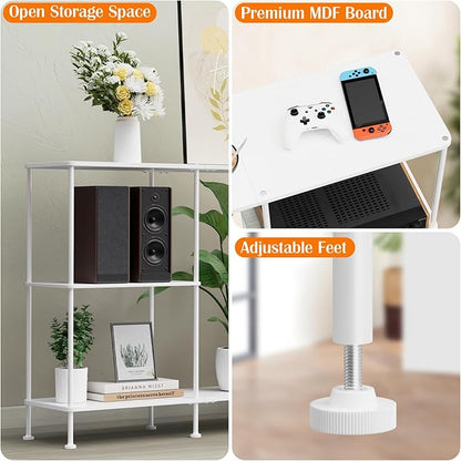 ETELI TV Stand for 50 Inch TV Tall Entertainment Center with Storage 3 Tier TV Console Table Stand Small Television Stands for Living Room and Bedroom White