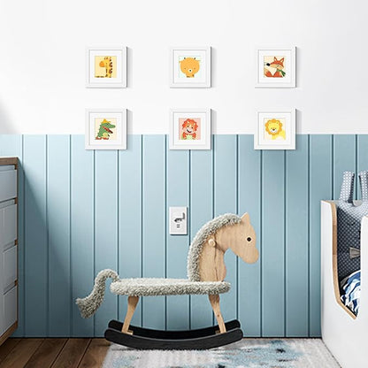 upsimples 6x6 Picture Frame Set of 3, Made of High Definition Glass for 4x4 with Mat or 6x6 Without Mat, Wall and Tabletop Display Photo Frames, White