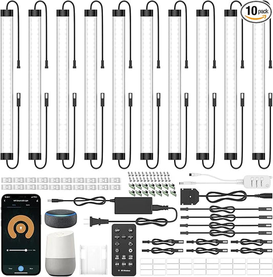 LABOREDUCER Under Cabinet Lights Plug in 10 Pack,11inch Ultra Thin LED Dimmable Closet Lights with Remote and Alexa Google APP,Under Counter Lights for Kitchen,Cabinet,Workbench (10Pack Cold White)