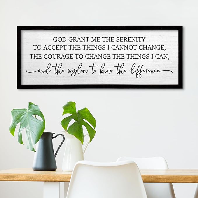 TQianJiang Serenity Prayer Wall Art Decor 24"X10" God Grant Me Sign Large Wood Framed Wall Hanging (Black)