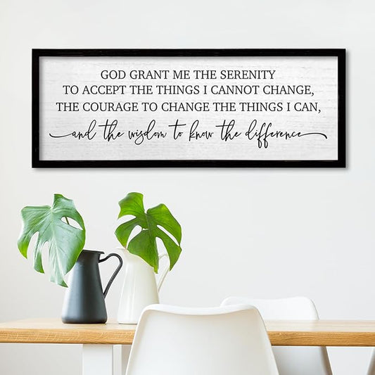TQianJiang Serenity Prayer Wall Art Decor 24"X10" God Grant Me Sign Large Wood Framed Wall Hanging (Black)